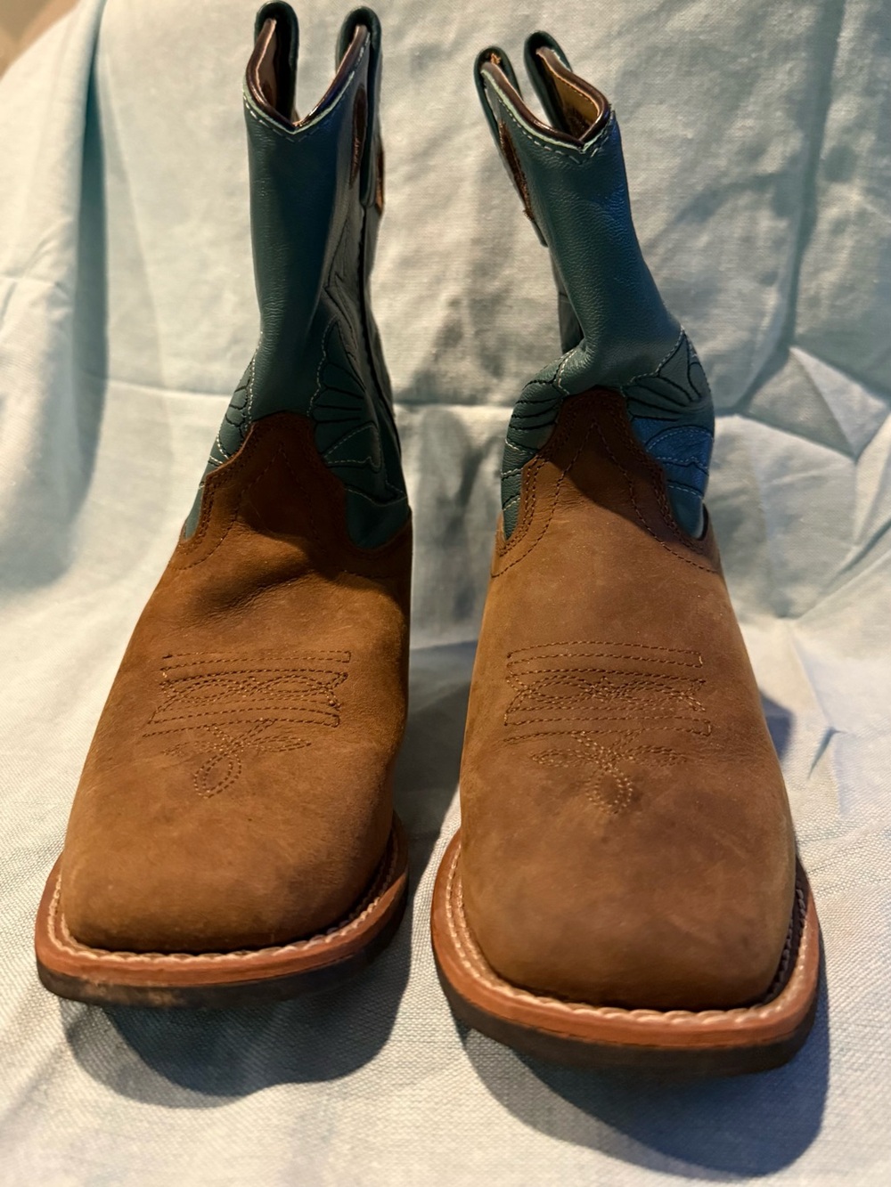 Kids Two-Tone Western Pull-On Boots - Brown & Teal